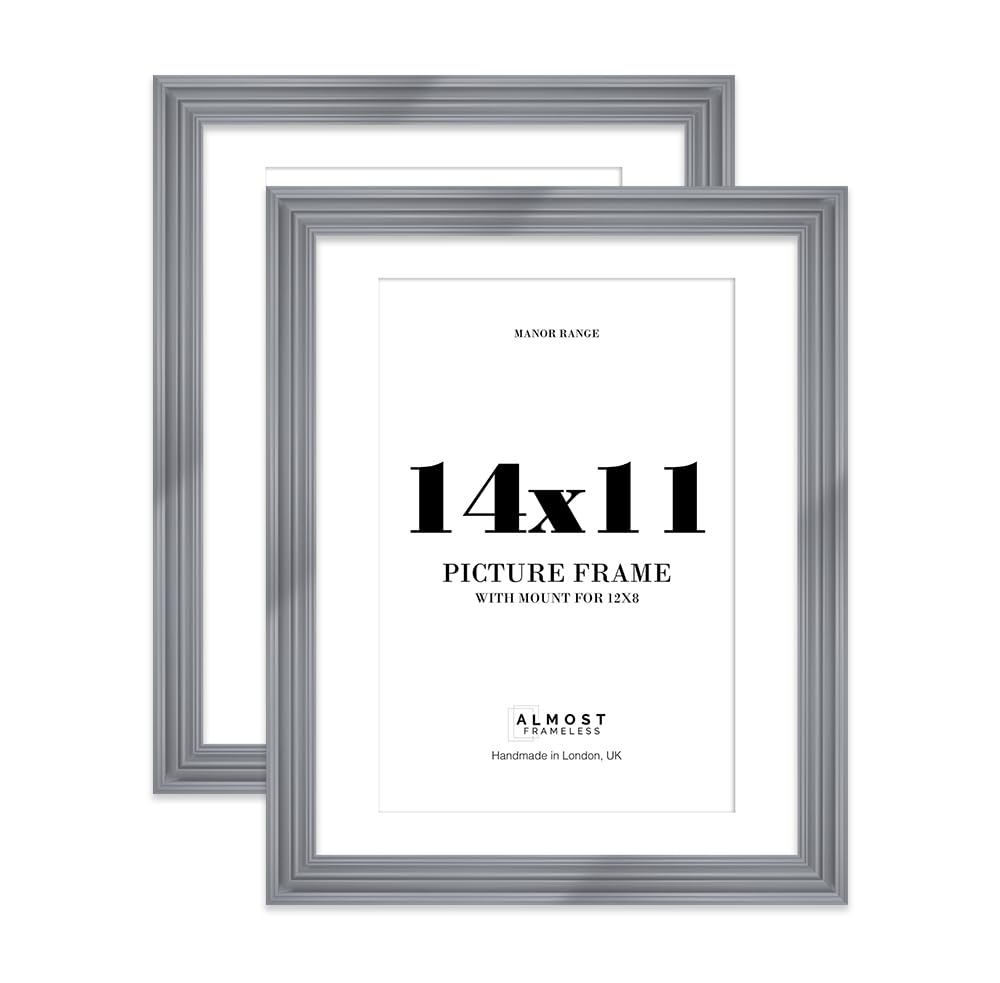 14x11" Grey Picture Frame - 14x11" Frame with 12x8" Mount for 14x11"/12x8" Pictures Art Deco Style Photo Display, 2 Pack โ image 1