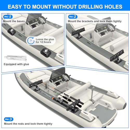 FEIMIRE Fishing Rod Rack with Mount Bracket, 360° Rotatable Crappie Rod Holder for Boat, Boat Rod Storage Rack, Gifts Ideas for Men (Adhesive bonding) - Thumbnail 4