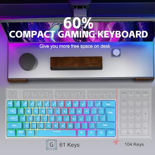 Image of Snpurdiri 60% Wired Gaming Keyboard, Small Ultra-Compact 61 Keys RGB Backlit 60 Percent Gaming Keyboard for PC /Mac Gamer, Typist, Travel, Easy to Carry on Business Trip (Blue)