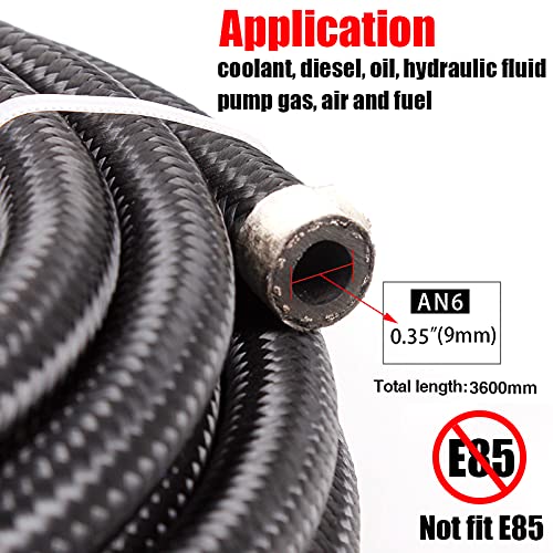 MUGE RACING 12FT 3/8in Nylon Braided Fuel Line Kit 6AN Fuel Line Hose with Hose Ends and Hose Separator Clamp,12FT/3.6M