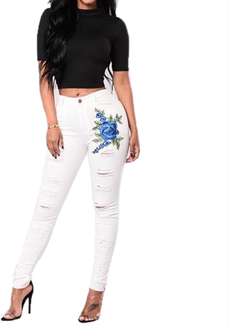 White ripped jeans womens high waisted Clearance