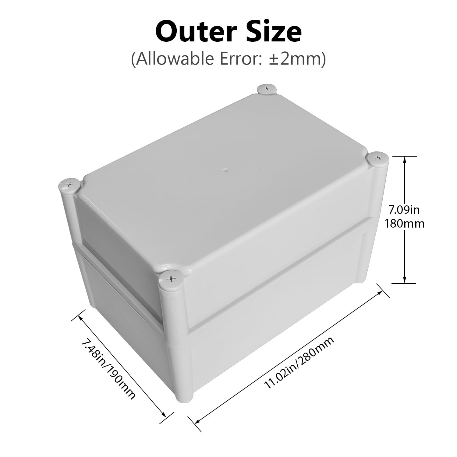 LeMotech IP67 Waterproof Junction Box ABS Plastic Project Box Dustproof Electrical Box Outdoor Enclosure for Electronics DIY Case Gray 11x 7.5X 7.1 inch (280x 190x 180 mm)