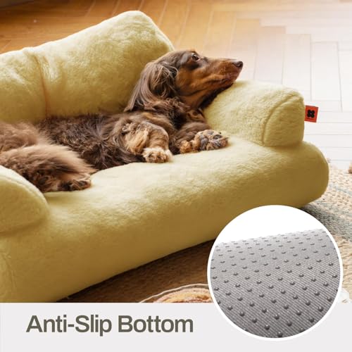 MEWOOFUN groß Katzenbett kleines Hundesofa Flauschig und waschbar Katzensofa Hundebett für Katzen, weich Katzenbett katzencouch mit Rutschfester Unterseite, Gelb 66x48cm