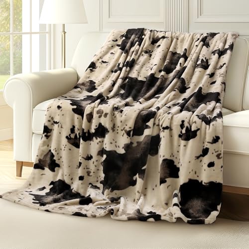 blunique Cow Print Blanket Ultra Soft Flannel Throw Blanket for Couch Bed Cute Cozy Lightweight All-Season Fleece Blanket Gift for Women & Girls 5060 Inches Brown