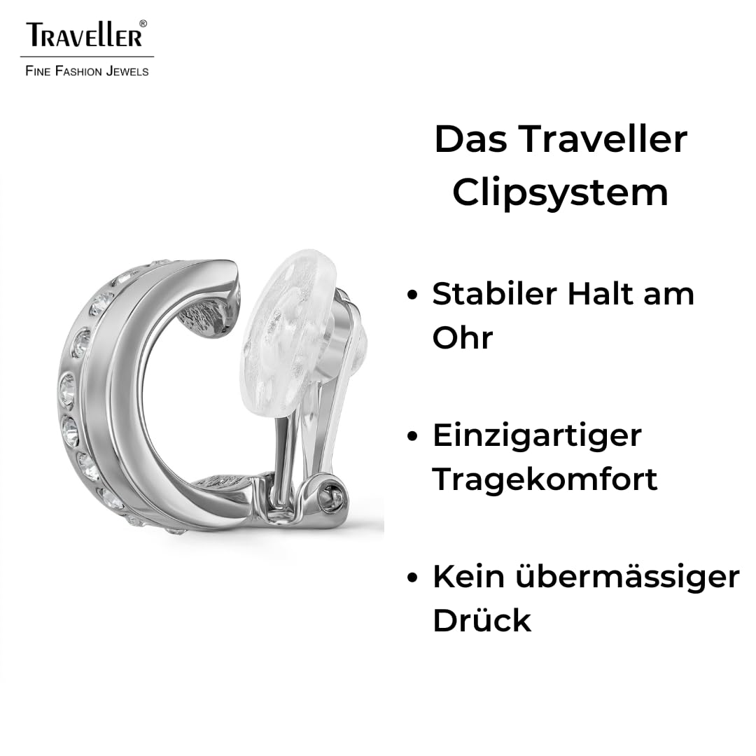 Traveller Ohrclips - Damen - Silberfarben - Kristalle - Platiniert - 15x6mm - 157821
