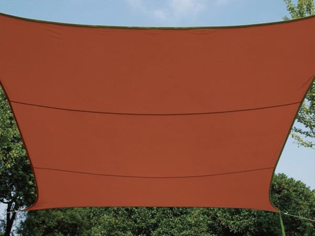 Perel Toldo Vela Rectangular 4 × 3 m para jardín y terraza, poliéster Transpirable e Impermeable 160 g/m², protección UV 90%, Anillas de Acero Inoxidable, Terracota