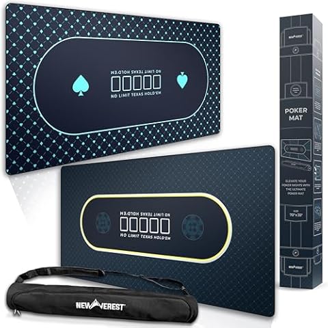 Newverest 2-in-1 Poker Gift Set: Texas Hold'em Poker Mat Midnight Black + Royal Blue | 70" x 35" Cover