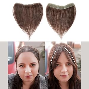 Frontal Hairpiece for Women Medium Brown Hair Extension Hairline Loss Straight Tape in Human Hair Toppers Replacement Toupee (0.78″x6.3″, 6″, Medium Brown)