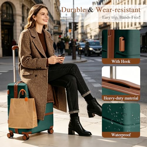 Image of Luggage Sets, 2 Piece Suitcase set with wheels Tsa Lock 20 /24 inchi Hardshell Waterproof Travel Suitcases luggage for Women /Men /Family (Dark Green)