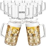 Mifoci 30 Pcs Plastic Beer Mug with Handles 16 oz Acrylic Beer Stein Bulk Oktoberfest Clear Glasses Drinking Cups for Bar Cocktail Juice Alcohol Soda Party, Dishwasher Safe