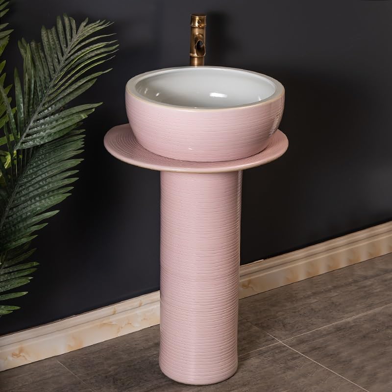Bathroom Countertop Vessel Sink Household Pedestal Sink Wash Basin Ceramic Floor-standing Bathroom Pedestal Sink Vanity