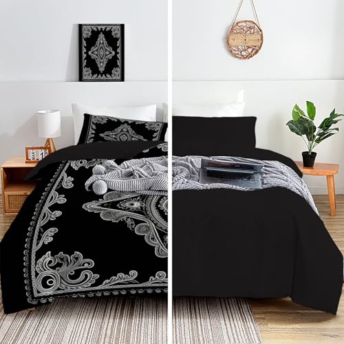 Parure de couette 240x260 cm vintage en microfibre avec motifs cachemire noir