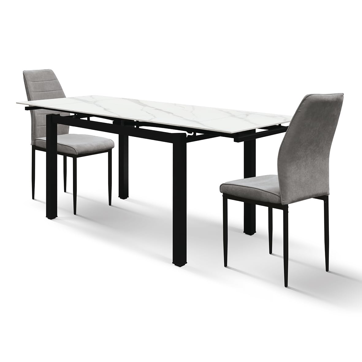 PAZZO DESIGN Efrem - Mesa de comedor extensible de cerámica con efecto mármol blanco y base de metal negro, 110 x 70 x 77 cm, extensible a 170 cm – id_2323