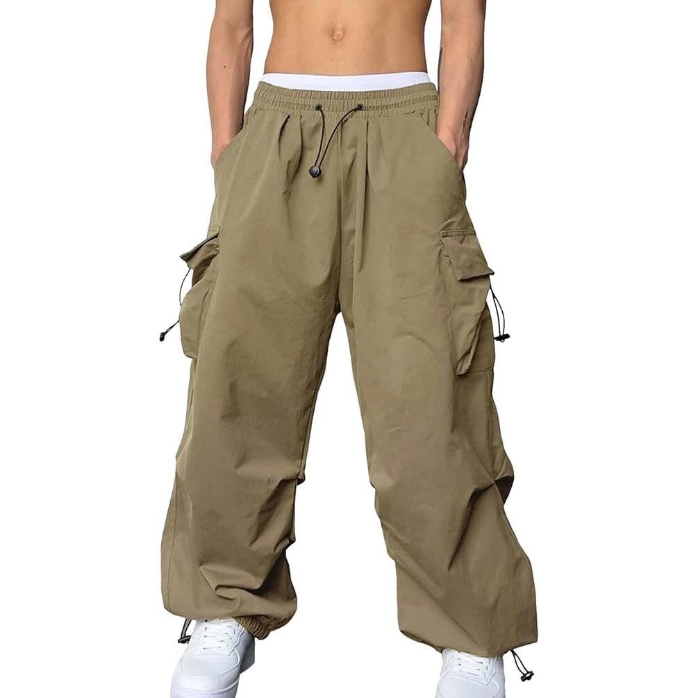 Pantalon cargo homme baggy avec poches vintage spacieuses en khaki
