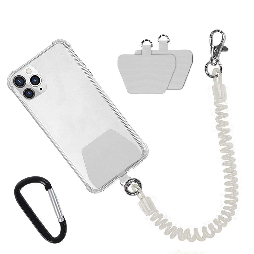 ZORBES® Phone Handstrap Phone Spring Hand Strap Set Quick Release Phone Handstrap Anti-Theft Retractable Phone Sling with 2 Self-Adhesive Inserts & Carabiner, Not Includes Phone Case, White-image-18