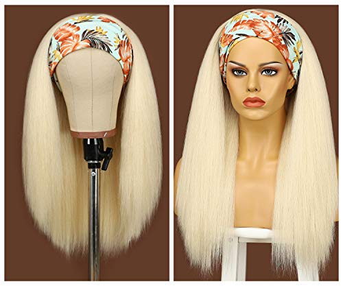 BABEHERS #613 Blonde Yaki Headband Wigs for Black Women 18 Inch None Lace Front Wigs with Headband Attached Bleach Blond