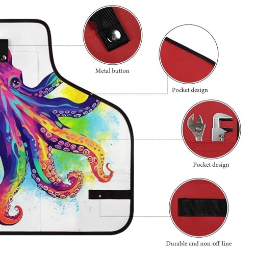 Delantal multiuso con diseño pulpo colorido y múltiples bolsillos miniatura 3