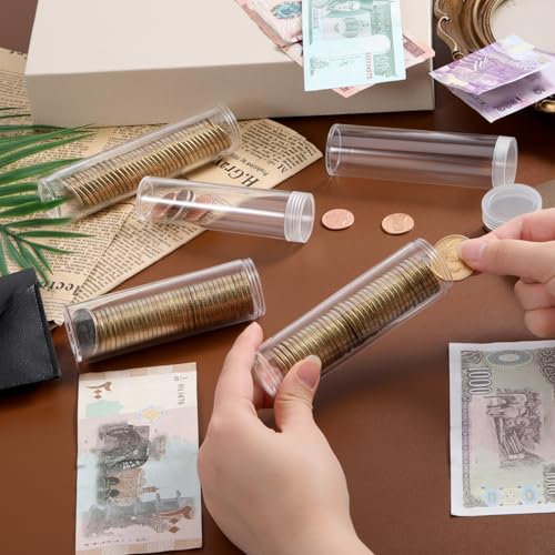 60 tubos plásticos transparentes para monedas, 6 tamaños miniatura 5