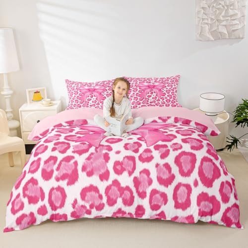 Parure de lit avec fermeture éclair 200x200 en microfibre douce rose et léopard - 5
