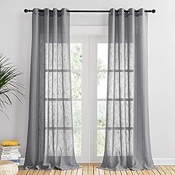 Cortina Gris Translucida PONY DANCE Cortinas Salon Modernas 2 Piezas Cortinas Translucidas con Aspecto de Lino Visillos para Ventanas Cortinas Grises con Ojales, 132x240cm(AnchoxAlto), Gris Oscuro