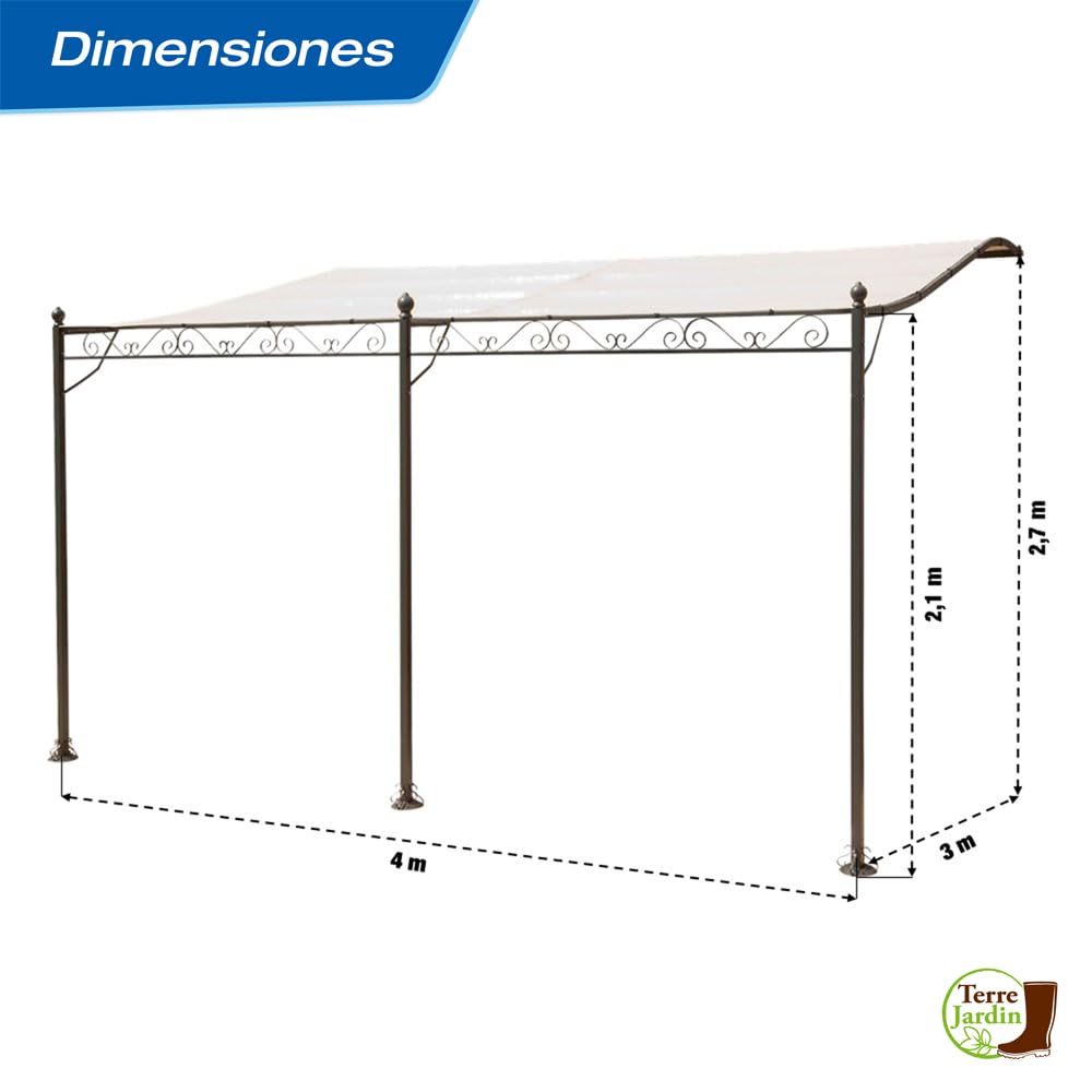 Tonnelle adossée Beige 4 x 3 m Noir