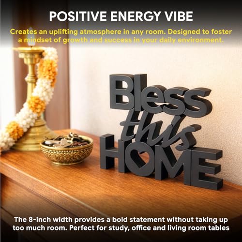 Image of Mad Masters Bless This Home Vastu Desk Decor - Aesthetic Table, Shelf & Wall Showpiece for Home Office, Business. Blessing & Friendly Gifting, Matte Black (20.3 x 16 x 2.5 cm)