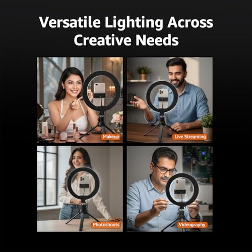 Image of Amazon Basics 12-inch Professional LED Ring Light with Tripod Stand | 3 Color Temperature Modes | 10 Brightness Settings | Suitable for Photoshoot, Makeup, Videography