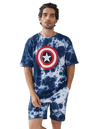 Men’s Tye-Dye Cotton Short Sleeve T Shirt & Shorts Set with 2 Pockets || Casual Co-ord Sets || Men Night Suit Blue