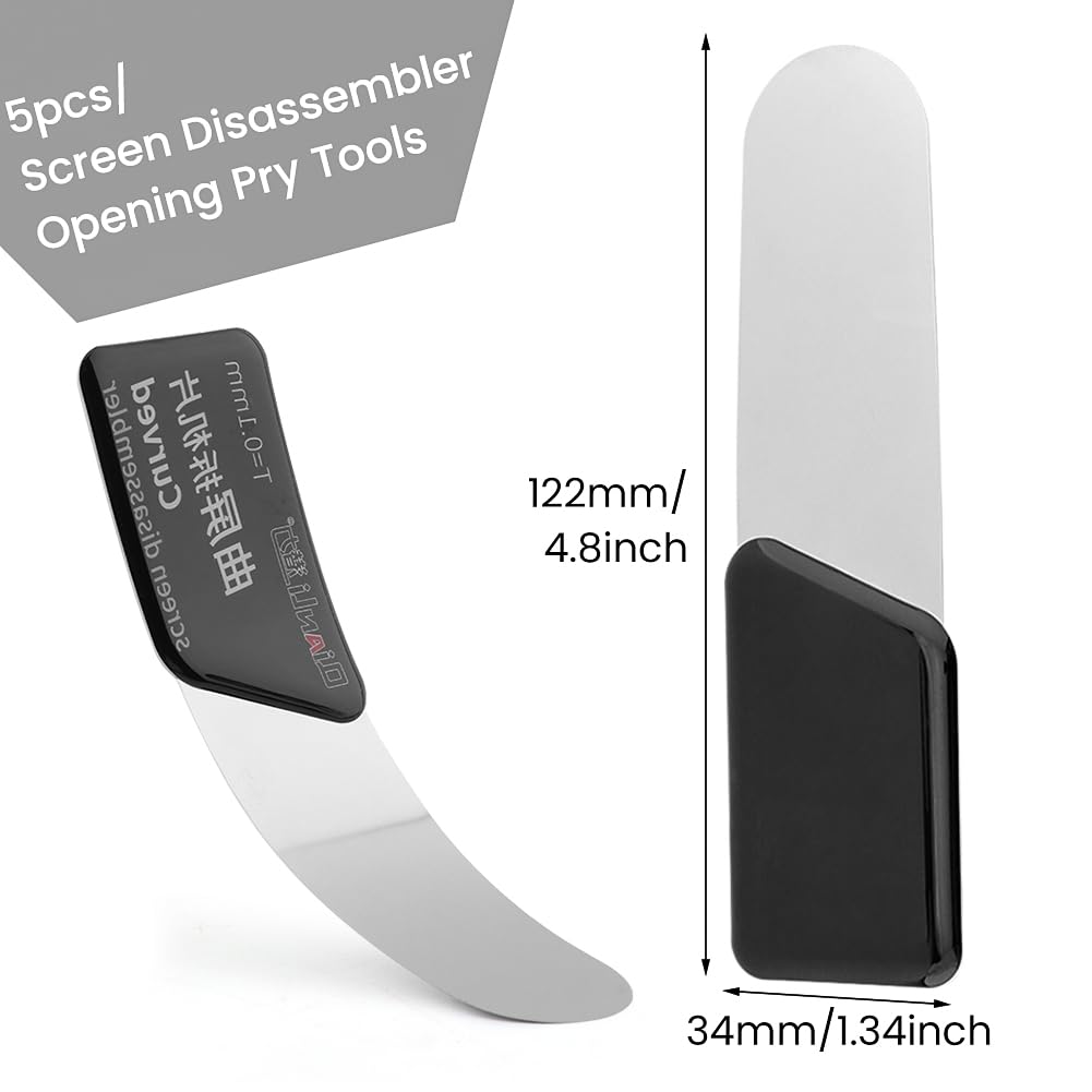 5 strumenti a leva per smontaggio, ultra sottili, separati, curvi, lama in acciaio inox, strumento di riparazione per schermo LCD curvo per smartphone (5 pezzi)