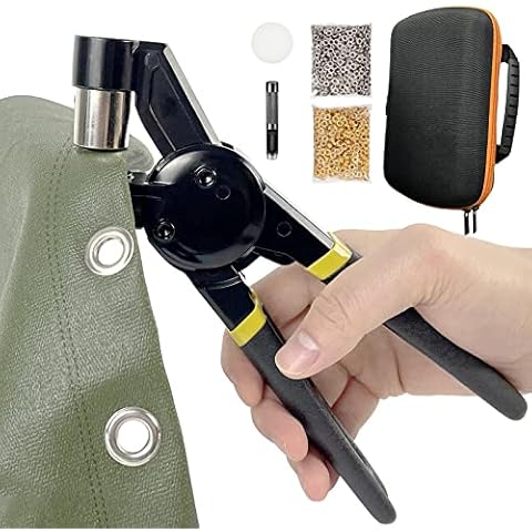 Ösenzange Set, mit Zangenpackung und 200 Ösen 10mm, Manuell Ösenzange für Planen, Stoffe, Markisen, Sonnensegel und Kunstleder usw. Ösenstanze für Planenösen und Metallösen Cover