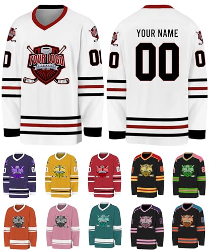 Custom Hockey Jersey Personalized Logo Name Number Hockey Shirts Retro Jerseys Gift for Beer League Team Men Women, S6