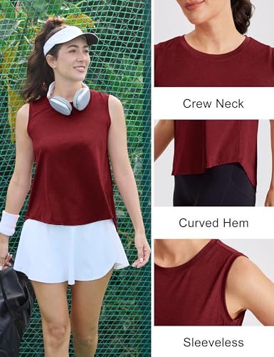 Image of MAGCOMSEN Workout Tank Tops Woman Summer Open Back Yoga Athletic Shirts Sleeveless Tie Back Loose Fit Gym Muscle Tank