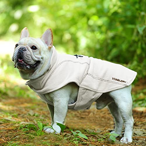 VIVAGLORY Softpad Wintermantel Hund, Hundemantel Fleecemantel Hund, Fleecejacke mit Bauchschutz, Fleece Reflektierend Verstellbar Softshell, S, Beige