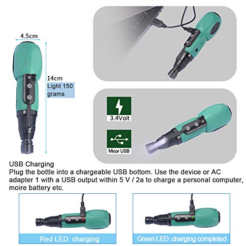 HAWKEYE Power Screwdriver Cordless Screwdriver Rechargeable 3.6V Mini Protable Electric/Manual 2-in-1 Screwdriver with Front LED, 12Pcs Precision Screwdriver Bits, USB Charging Cable