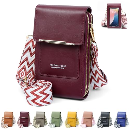 DBPBToU Bolso Bandolera Mujer En Piel PU, Bolso Pequeño Mujer Con Correa Ancha Ajustable, Ideal Para Uso Diario Y Como Regalos Para Mujer (Burdeos)