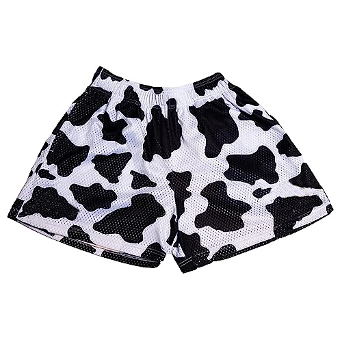 MECH-ENG Men's Graphic Print Shorts Casual Retro Lightweight Running Boxing Mesh Boho Beach Drawstring Shorts(Cow Print Medium)
