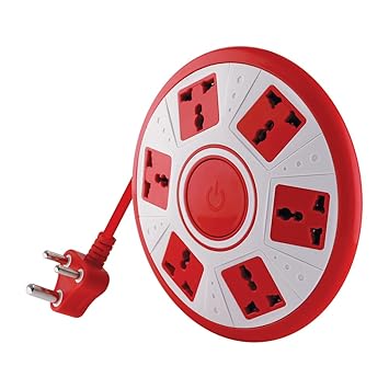 MX 360 Degree Round Extension Board 6 Outlet Power Strip, multiPlug Box, 3-pin Extension Cord 2 Meter Cable Universal Socket Extension Box with Master Switch + Led Light Indicator Overload Protector