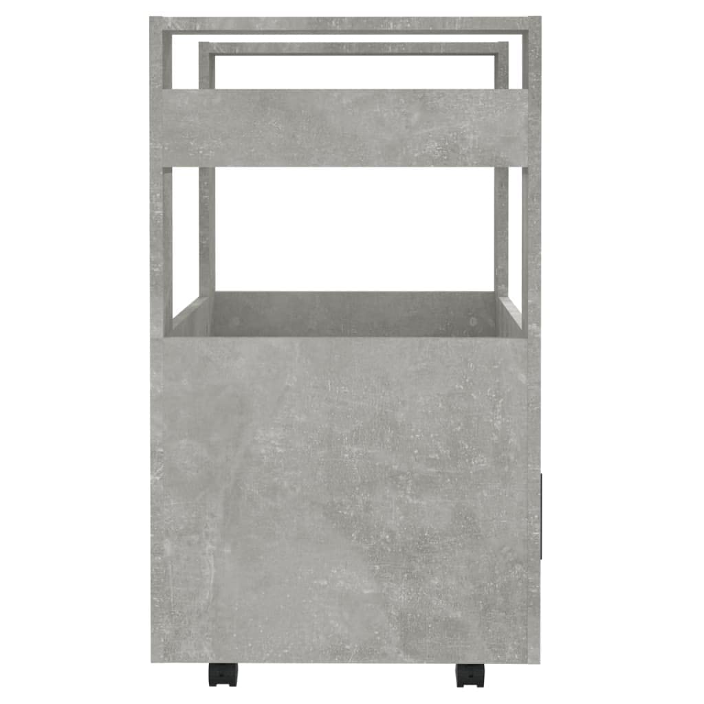 Carro de cocina gris hormigón de madera 60 x 45 x 80 cm, carrito con ruedas con 2 estantes y compartimento, carro auxiliar para cocina, espacio de almacenamiento y almacenamiento en la vida