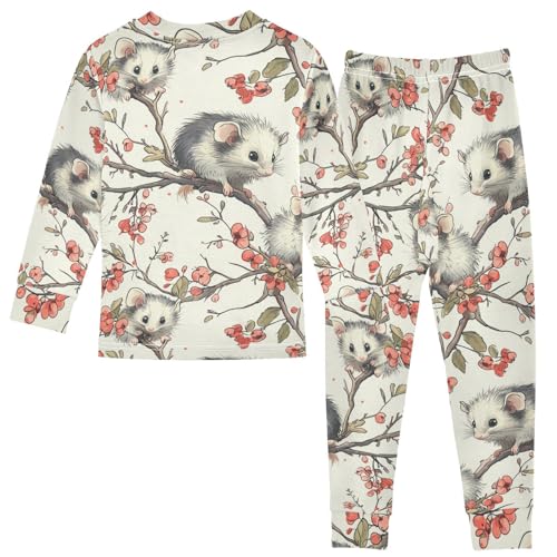 Pajama Sets Long Sleeve Cute Mice on Branches Soft Comfy Sleepwear 2 Piece PJS 3-8T3