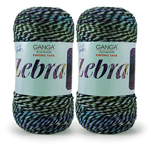 Image of Ganga Acrowools Acrylic Zebra Hand Knitting Fancy Yarn, A Pack of 2 Balls- 150Gram Each(Ptt-5060), Multicolor