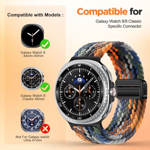 Image of XMUXI Compatible with Samsung Galaxy Watch 8 Strap 44mm 40mm Magnetic Nylon Replacement Bands for Galaxy Watch 8 Classic 46mm Straps Braided Sport Loop (No Watch)