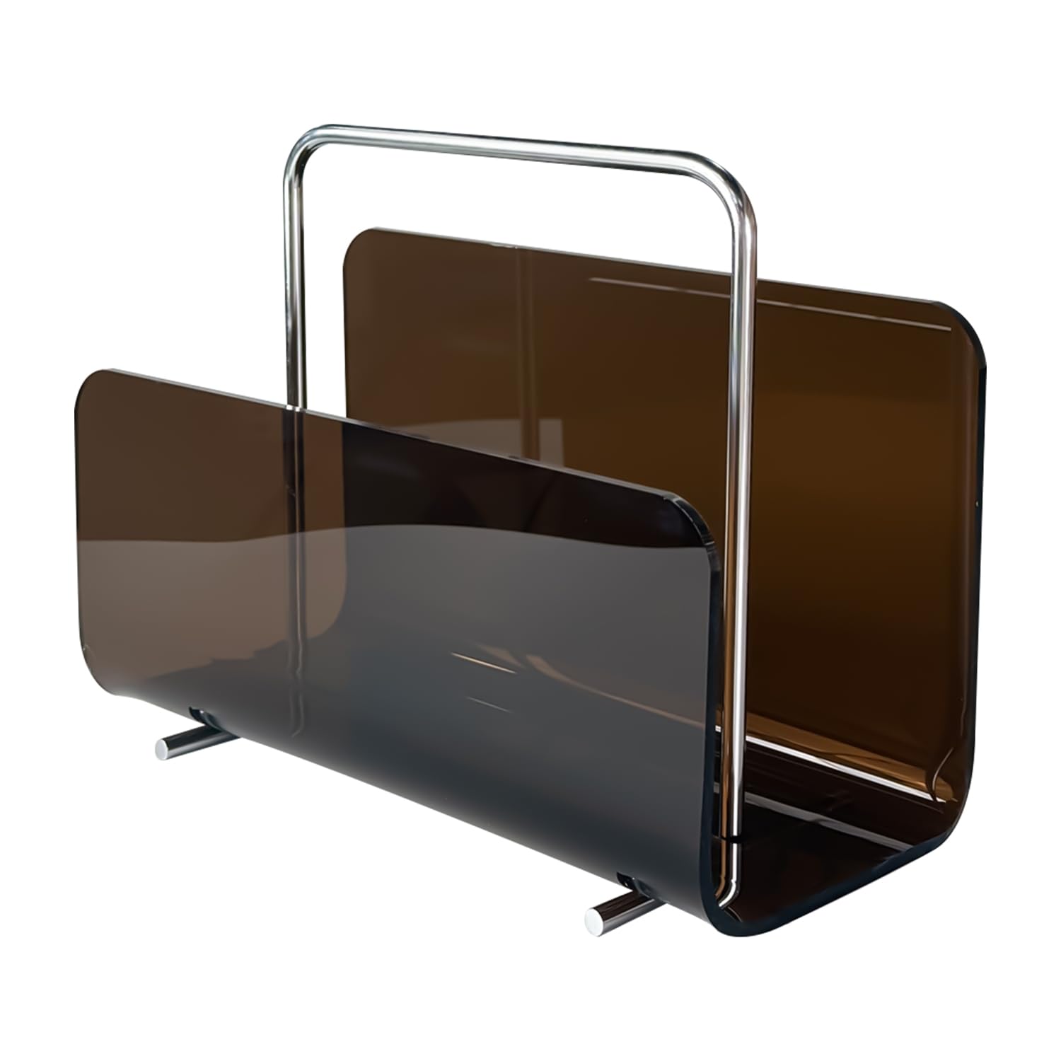 brilliant choice Magazine Holder, Brown Clear Acrylic with Stainless Steel Handle, Tabletop Display Stand