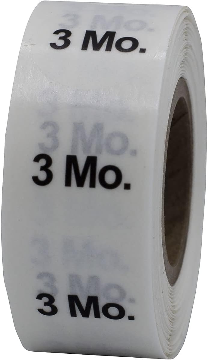 Clear Circle 3 Months Clothing Size Stickers - 3/4 Inch Round, 500 Clear Plastic Adhesive Labels Per Roll for Retail Apparel, Baby Clothing Organization, and Inventory - Made in the USA