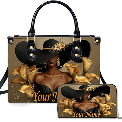 Personalized Black Leather Bag for Women with Custom Name