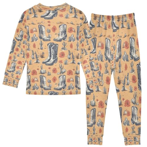 Pajama Sets Long Sleeve Cowboy Boots Cactus Soft Comfy Sleepwear 2 Piece PJS 3-8T3