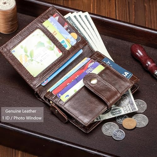 Genuine Leather Wallet for Men Slim Bifold RFID Shielding Minimalist Money Clip Card Holder Thin Front Pocket (Brown1)3