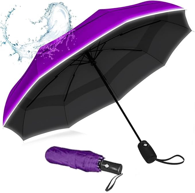 SAMPRI Portable Auto Travel Umbrella - Umbrellas for Rain Windproof, Strong Umbrella for Wind and Rain, Auto Open Close Button and Perfect Car Umbrella for Men & Women