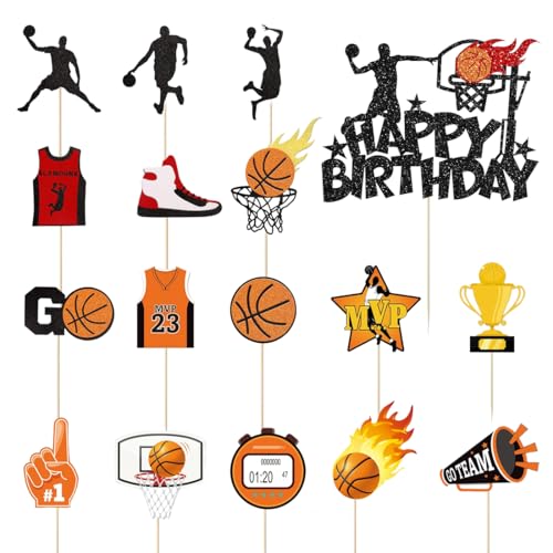 COYUN 17pcs Decoration Gateau Basketball, décoration de gâteau d'anniversaire,Papier Deco Gateau Anniversaire Basketball Joyeux Anniversaire Cake Topper,...