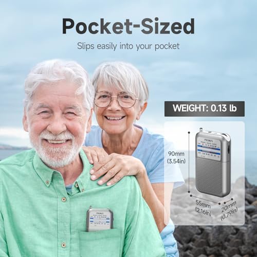 Image of PRUNUS DE333 Pocket AM FM Radio Portable, Mini Transistor Radio with Excellent Reception, Tuning Knob with Signal Indicator, AAA Battery Operated for ICE Storms Emergency Use