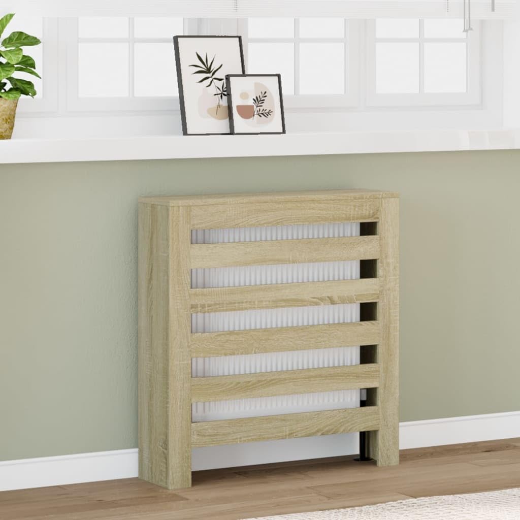 Sonoma Oak Radiator Cover 30.7x7.9x32.3 Engineered Wood Cabinet with Shelf, Modern Slatted Design for Living Room, Durable Moisture Resistant Easy Clean Surface